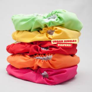 Urban Jungle Reusable Cloth Button Diaper & White 5 Layer Insert for Baby(4 Diaper +4 Insert) - S - M