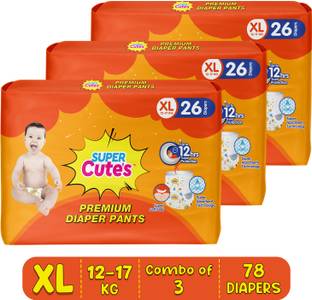 Super Cute's Premium Baby Diapers, Soft and Rash Free Diapers, Overnight Leakage Protection - XL