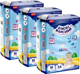 KUCHI KUCHHI Premium super soft baby diaper with a 3D bubble top (Pack of 3) - M
