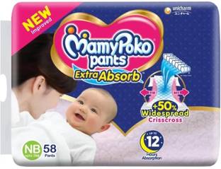 MamyPoko Pants Extra Absorb Diaper- NB Size Pack of 58 Diaper ( NB - 58 ) - New Born