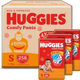 Huggies Comfy Baby Diaper Pants, Upto 50% Faster Absorption (86 X 3) - S