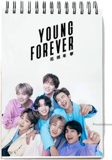 PurpleBees BTS YOUNG FOREVER notepad for school, collage for bts army fan | A6 Note Pad Plain 50 Pages