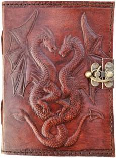 KRISHNA HANDICRAFTS Leather Handmade Double Dragon Leather Lock Diary A5 Diary Plain 100 Pages