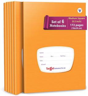 Target Publications Medium Square Ruled Notebooks (172 Pages) | Soft Brown Cover | 18 cm x 24 cm Approx | Maths Exercise Small Notebooks (Square - 0.5 inch) | Pack of 6 Books | GSM 58 Regular Notebook Ruled Pages 1032 Pages