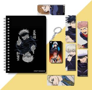 craft maniacs 2024 JUJUTSU KAISEN DIARY ,6 FREEBIE BOOKMARKS & ONE WOODEN KEYCHAIN A5 Notebook RULED 160 Pages
