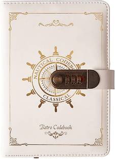 QCEN A5 Retro Secret Notebook, Notepad Notebook (Rudder Design), PU Leather with Lock A5 Diary Ruled 222 Pages