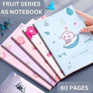 A R International Diaries and notebook A5 Diary Fruit Theme A5 Size Ruled Notebook Set | 5 Pcs Cute Kawaii Design 60 Pages