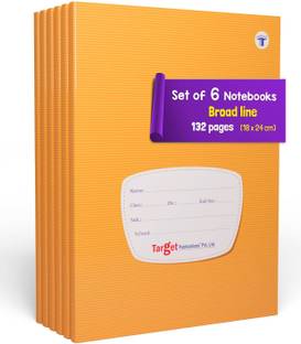 Target Publications Broad Line Notebooks | Writing Copy | 132 Pages | 18 x 24 cm | Pack of 6 Regular Notebook Ruled 132 Pages
