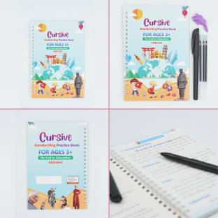 TWINZEN Magic Practice Workbook with Disappearing Ink Pens, Handwriting Practice for Kid Regular Notebook Cursive Writing Practice Book, Sank Magic Practice Copybook,Reusable Handwriting 12 Pages