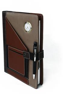 Erminio Palamino Any Year Edition,PU Leather Folder Diary with Analog Watch, Calculator & Pen A4 Planner/Organizer RULED 365 Pages