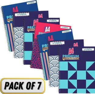 UNIQPAL Spiral-Bound Unruled Notebook 1400 Pages (200 PAGES X 7 NOTEBOOK) A4 Notebook Unruled 200 Pages