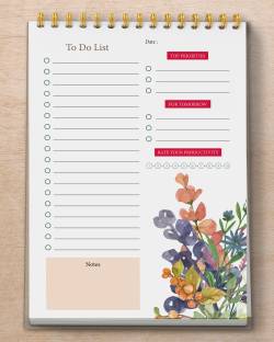 Zaslan To-Do List Notepad Floral Regular Note Pad Ruled 54 Pages