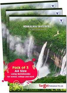 Target Publications Long Notebooks | Nohkalikai Waterfall | A4 Size | Copy | 21 x 29.7 cm | Set of 3 A4 Notebook Single Line 140 Pages