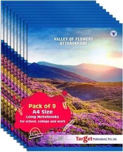 Target Publications Long Notebooks | Valley of Flowers | A4 Size | Writing Copy | 21x29.7cm|Set of 9 A4 Notebook Single line Ruled Pages 140 Pages