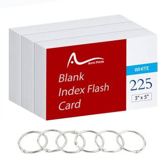 Avni Prints Unruled Index Flash Cards 3x5 inch, White with Free Binder Rings Pocket-size Note Pad unrulled 225 Pages