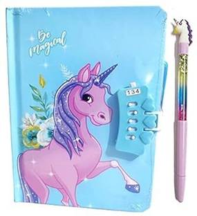 SAH Unicorn Password Lock Diary with Pen Diary Notebook A5 Diary Ruling 180 Pages