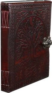 KRISHNA HANDICRAFTS A5 Leather Journal with clasp Tree of life emboss Writing Pad Blank Notebook A5 Diary unruled 100 Pages