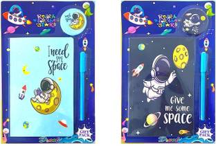 Neel 2Pcs-Space Theme Stationery Gift Set for Space Diary/Pen & Badge Rakhi Gift Set, A5 Diary Rakshabandhan Gift Set for Boys Party Favor Return Gift Set for Birthday Gift 80 Pages