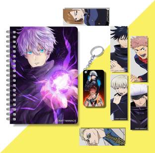 craft maniacs 2024 JUJUTSU KAISEN DIARY ,6 FREEBIE BOOKMARKS & ONE WOODEN KEYCHAIN A5 Notebook RULED 160 Pages