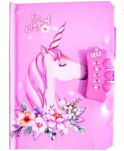 Extraposh Unicorn Password Lock Diary for kids stuent and girls A5 Notebook study 80 Pages