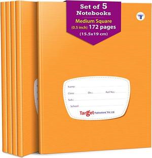Target Publications Medium Square Ruled Notebooks | Square 0.5 inch | 172 Pages Jumbo Size | Hard Brown Cover | 15.5 cm x 19 cm Approx | Maths Exercise Small Grid Notebooks | Pack of 5 Books | GSM 60 Regular Notebook Ruled 860 Pages