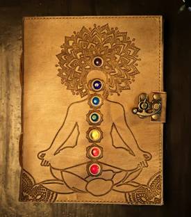 DI-KRAFT SEVEN CHAKRA EMBOSSED Leather Multi-Stone Journal Metal Lock A5 Journal Unruled 200 Pages