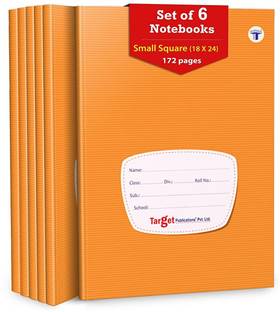 Target Publications Small Square Notebooks| Math Copy |Square 0.9 cm|18x24 cm|GSM 58 B5| Pack of 6 Regular Notebook Ruled 172 Pages