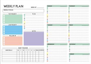 Greeshma Weekly Planner Undated To Do List Notepad Organizer Writing Pad for Home, Office A4 Planner Ruled 50 Pages
