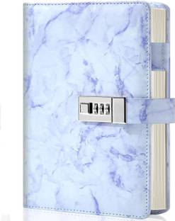 Dhvyant Mart PU Leather Wided Ruled Marble Print Diary with Digital Password Lock A5 Diary Single Rule 200 Pages