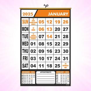 ESCAPER Wall Planner Calendar 2025 – Monthly Layout, Big Print, Hanging Strip A3 Calendar Unrulled 12 Pages