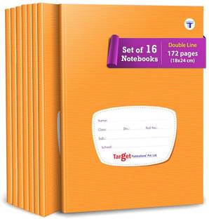 Woodsnipe Double Line Notebooks | 176 Ruled Pages A5 Size | Small Two Line Notebooks | Soft Brown Cover | 18 cm x 24 cm Approx | Pack of 16 Books | For School, College and Office Use | GSM 60 Regular Notebook Two lIne 2816 Pages