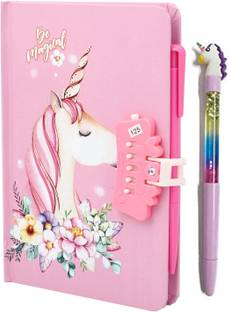 rashi Secret Personal Lock Dairy with 3D Gel Pen (RANDOM COLOUR AND DESIGN) A5 Diary SINGLE RULE 50 Pages