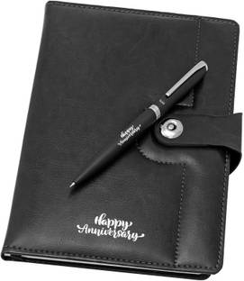 UJJi Happy Anniversary Printed Gift Combo in Black Color Metal Pen & Notebook A5 Gift Set Ruled 186 Pages
