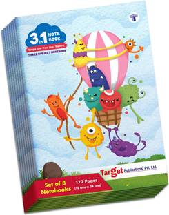 Target Publications 3 in 1 Notebook for Kids | Maths Square 9 MM, Single Line Notebook , Four Line Notebook | 172 Pages 18 x 24 cm Soft Bound | 58 GSM | Regular Notebook , 1376 Pages