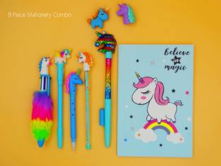 poksi UNICORN STATIONERY SET COMBO FOR KIDS/SCHOOL SET FOR KIDS PACK OF 8 Assorted Gift Set RULED 80 Pages