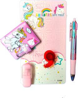 Caught Trendy Cute Unicorn Mini Pocket Size Daily Notes Diary Set With Pen&Higlighter For Kids Pen Gift Set