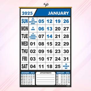 ESCAPER Big Date Wall Calendar 2025 – Monthly Format, Hanging Strip Included A3 Calendar Unrulled 12 Pages