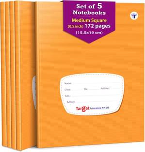 Woodsnipe Medium Maths Square Ruled Notebooks | Square 0.5 inch | 176 Pages | Hard Brown Cover | 15.5 cm x 19 cm Approx | Maths Notebook for Exercise and Practice | Pack of 5 Books | GSM 60 Regular Notebook Square ruled 880 Pages