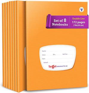 Target Publications Double Line Notebooks for Kids |Small Copy | 18x24 cm Approx |GSM 58| Pack of 8 Regular Notebook Two Line Ruled 172 Pages
