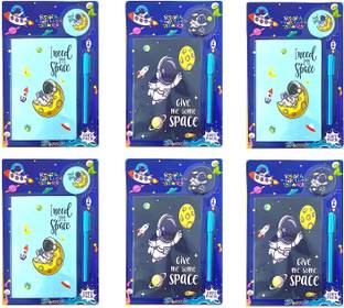 Neel 6Pcs-Space Theme Stationery Gift Set for Space Diary/Pen & Badge Rakhi Gift Set, A5 Diary Rakshabandhan Gift Set for Boys Party Favor Return Gift Set for Birthday Gift 80 Pages