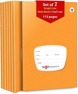 Target Publications Single Line Notebooks for Kids, Students, Office | Copy Book |17x27 cm| Set of 7 Regular Notebook Ruled 172 Pages