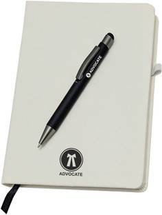UJJi Advocate Logo Notebook with Stylus White Pen in Elastic Closure A5 Notebook Ruled 192 Pages