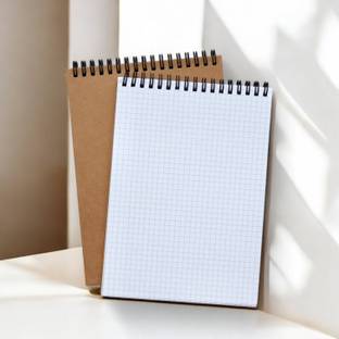 INNAXA A5 Spiral Squared Paper Notebook, Brown Kraft Cover Notepad Perfect for Travel, A5 Notebook Squared 100 Pages