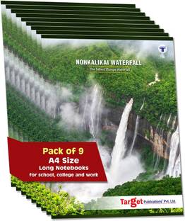 Target Publications Long Notebooks | Nohkalikai Waterfall | A4 Size Copy Set | 21 x 29.7 cm|Set of 9 A4 Notebook Single Line 140 Pages
