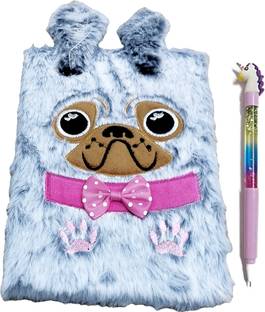 TECHNOCHITRA Cutie Dog Style Fur Diary Notebook with Unicorn Water Pen for girls A5 Notebook Ruled 90 Pages