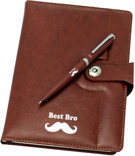 UJJi Bst Bro Printed Brown/Coffee Color Metal Pen & Notebook A5 Gift Set Ruled 186 Pages