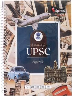 SPIRREL UPSC Notebook spiral Mains Answer Writing Civil exam Booklet 70gsm quality A4 Notebook unruled with transparent cover protector 200 Pages