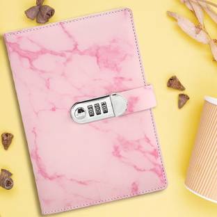 VARIYAENTERPRISE28 pink Marble Diary With Lock A5 Notebook Ruled 200 Pages