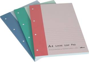 MAHAVIR Loose Leaf Report Pad - A4 Size - Perforated Pre Punched Pad - Pack of 3 - (Blue + Green + Pink) A4 Note Pad Ruled 200 Pages