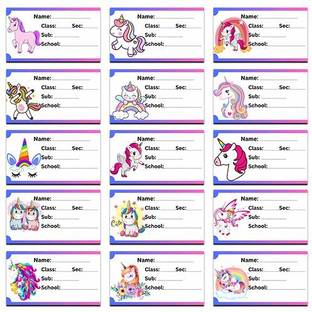 RINKON School Notebook Labels Unicorn (Count 30) School Name Stickers Label Students Regular Note Book Printed 1 Pages